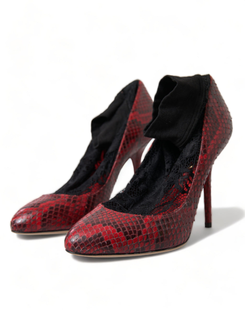 Chaussures Dolce & Gabbana en cuir rouge avec lacets et talons pumps, style élégant et sophistiqué.