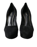 Chaussures à talons plateforme en cuir suédé noir de Dolce & Gabbana, escarpins élégants avec détails raffinés.