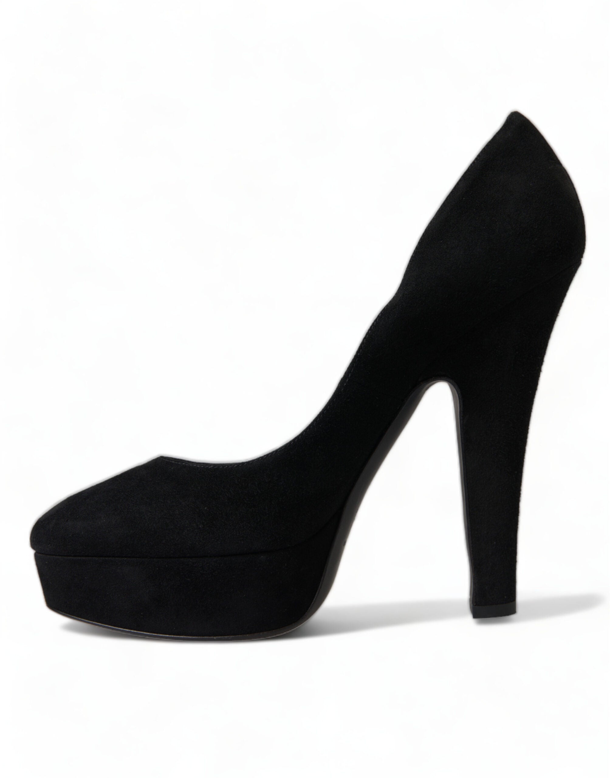 Chaussures à talons plateforme en cuir suédé noir Dolce & Gabbana, élégantes et sophistiquées, vues de face.