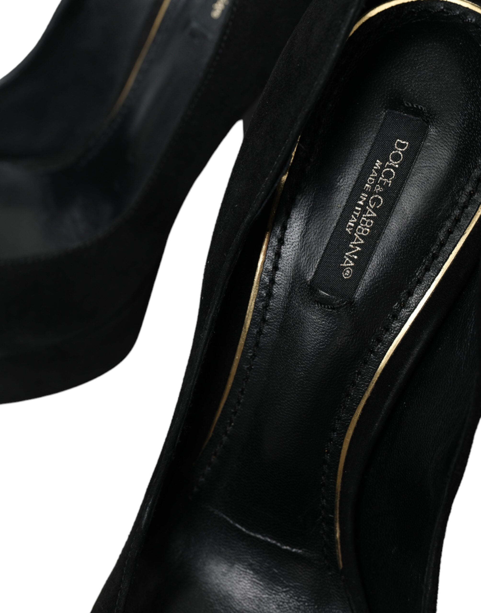 Chaussures Dolce & Gabbana à talons plateforme en cuir suédé noir, élégantes et sophistiquées, vues de face.