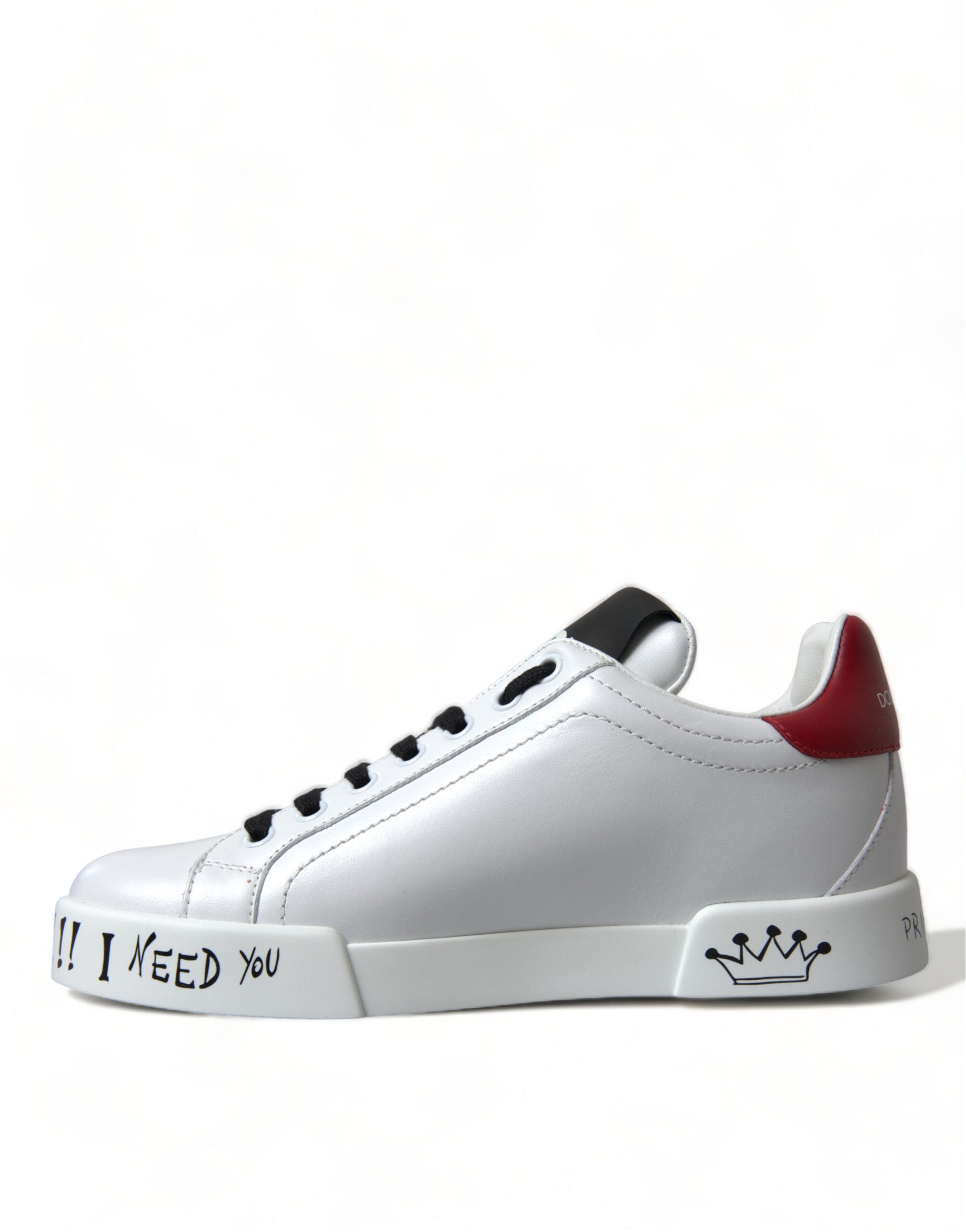 Chaussures sneakers Dolce & Gabbana Love Patch Portofino blanches avec logo et détails en cuir.