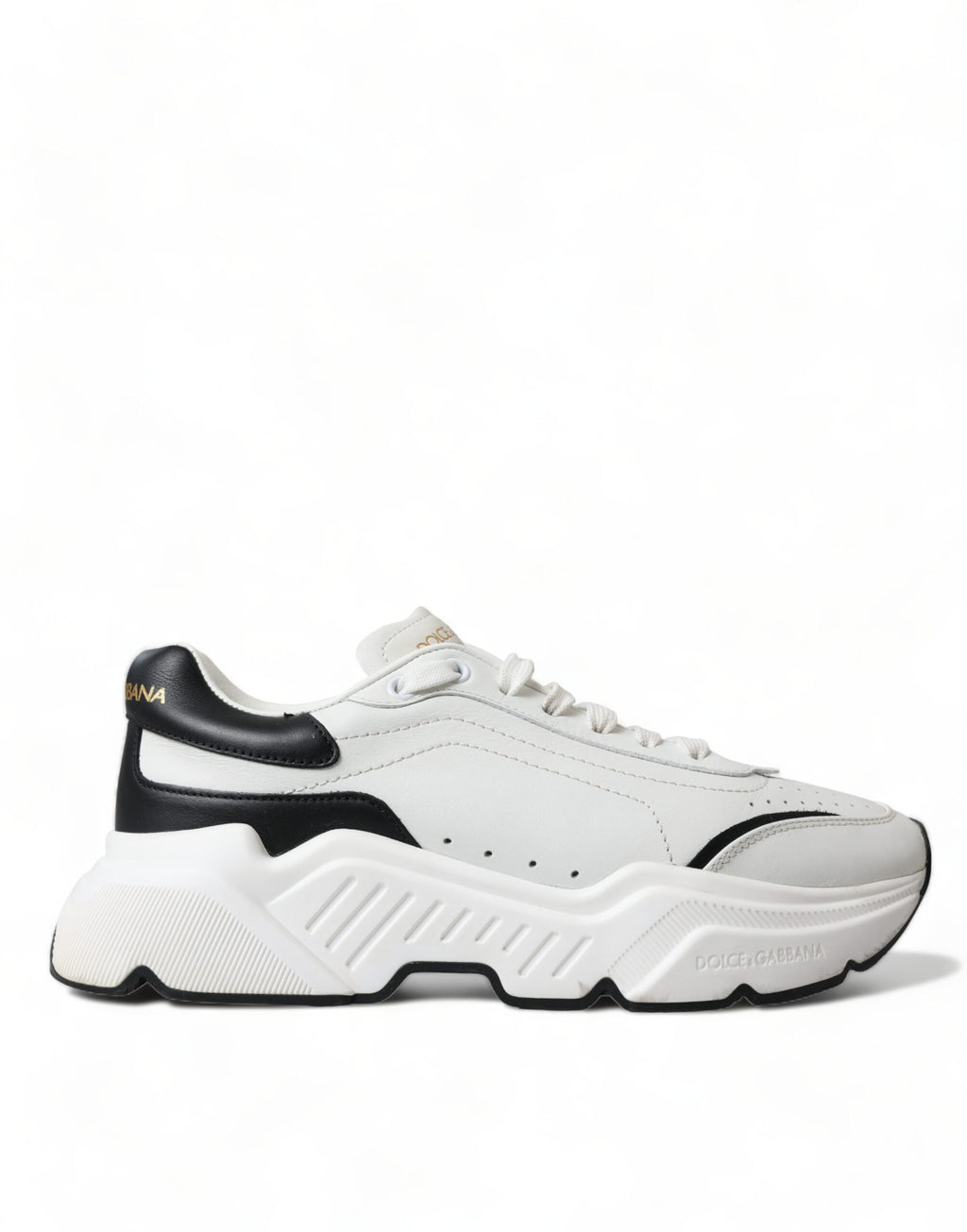 Chaussures sneakers basses Dolce & Gabbana Daymaster en blanc et noir, vue de face.