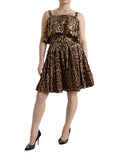 Robe sans manches Dolce & Gabbana à imprimé léopard marron en forme trapèze, élégante et élégante.