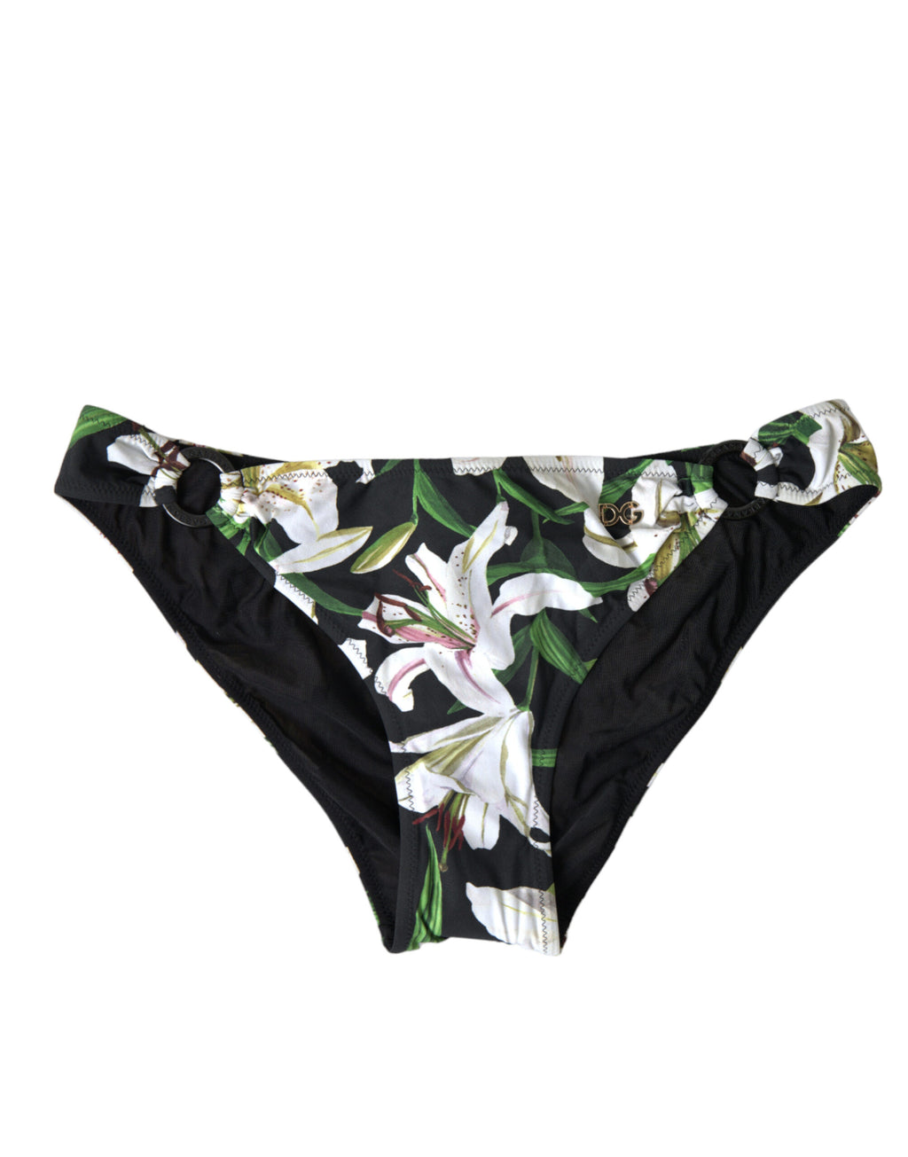 Bas de maillot de bain Dolce & Gabbana noir à imprimé lys, maillot de plage élégant pour femmes.