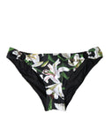 Bas de maillot de bain Dolce & Gabbana noir à imprimé lys, maillot de plage élégant pour femmes.