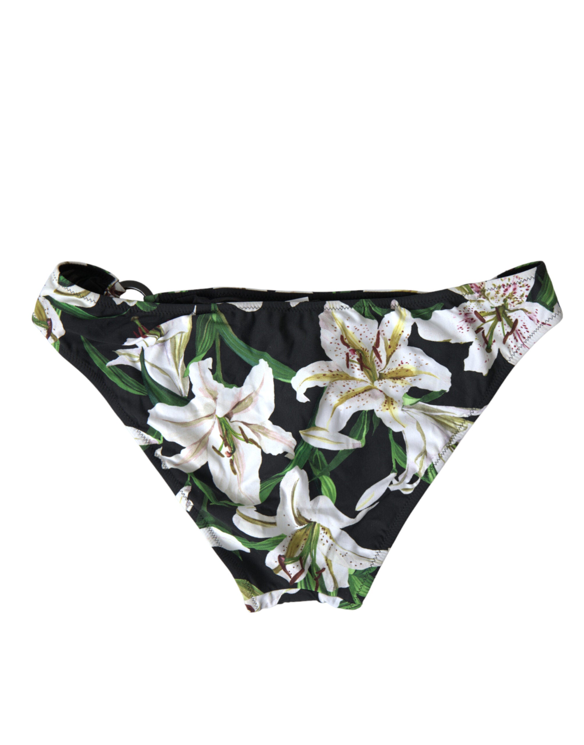 Bas de maillot de bain Dolce & Gabbana Lily Print en noir, pour plage ou baignade, avec motif floral élégant.