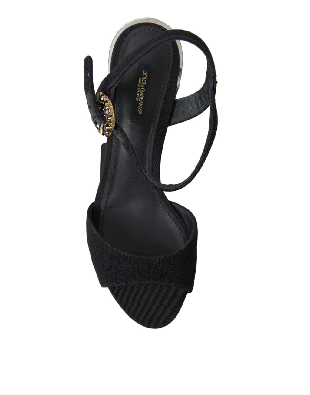 Sandales noires Dolce & Gabbana à bride à la cheville avec cristaux brillants, chaussures élégantes et sophistiquées.