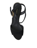 Sandales noires Dolce & Gabbana à bride à la cheville avec cristaux brillants, chaussures élégantes et sophistiquées.