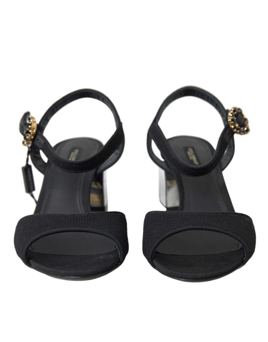 Sandales à talons noires Dolce & Gabbana avec cristaux, bride à la cheville, élégantes et sophistiquées.