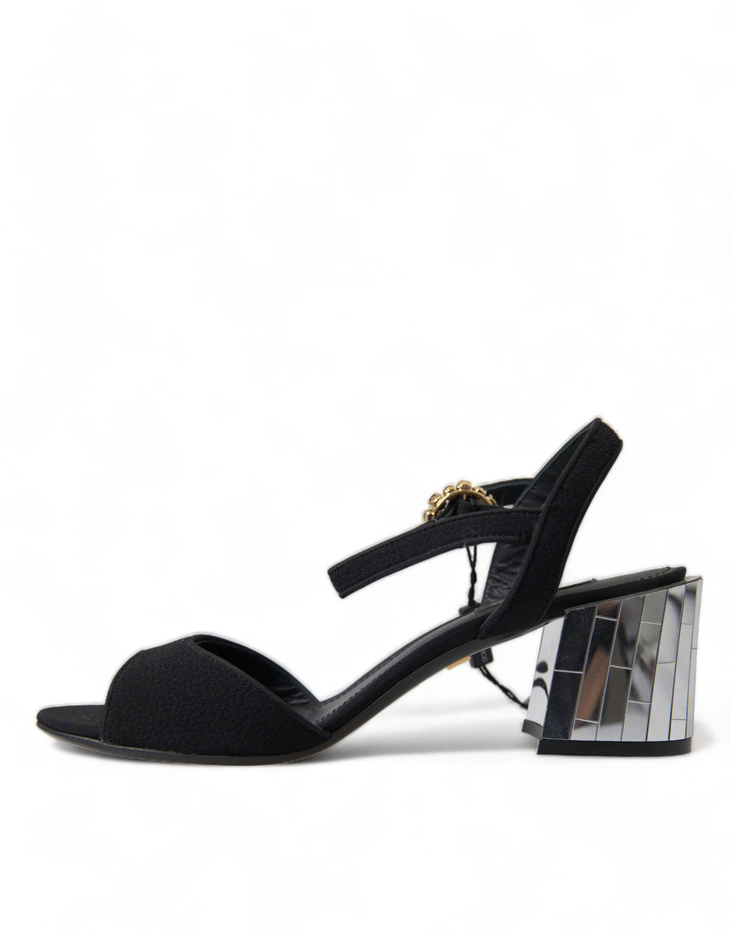 Sandales à talons Dolce & Gabbana noires avec cristaux et bride à la cheville, élégantes et sophistiquées.