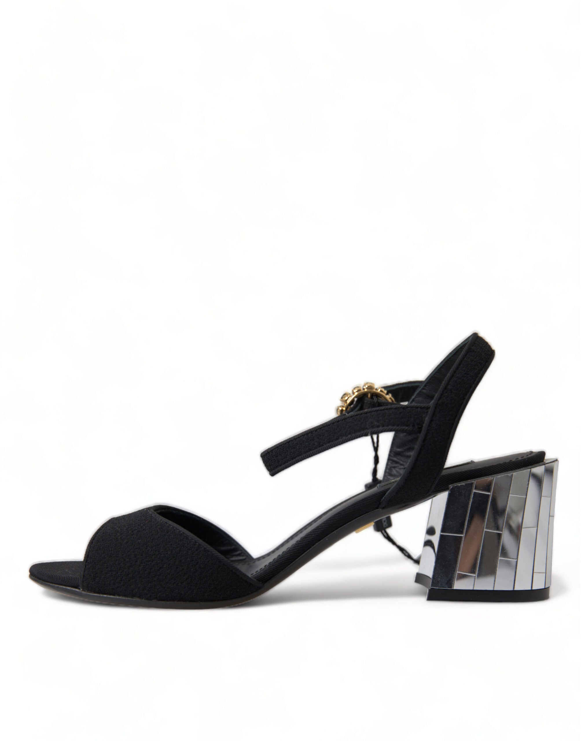 Sandales à talons Dolce & Gabbana noires avec cristaux et bride à la cheville, élégantes et sophistiquées.