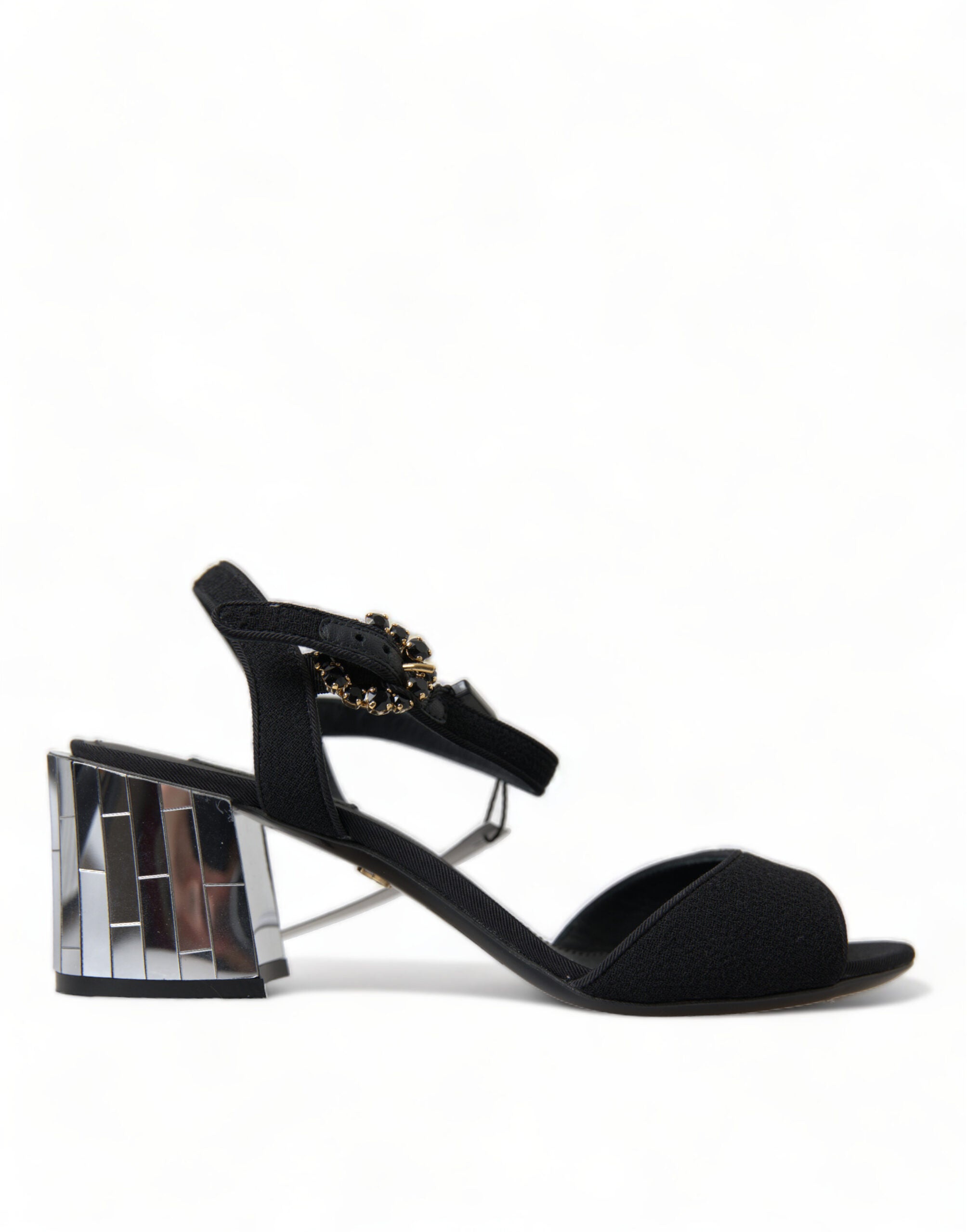 Sandales à talons Dolce & Gabbana noires avec cristaux, bride à la cheville, chaussures élégantes pour femmes.