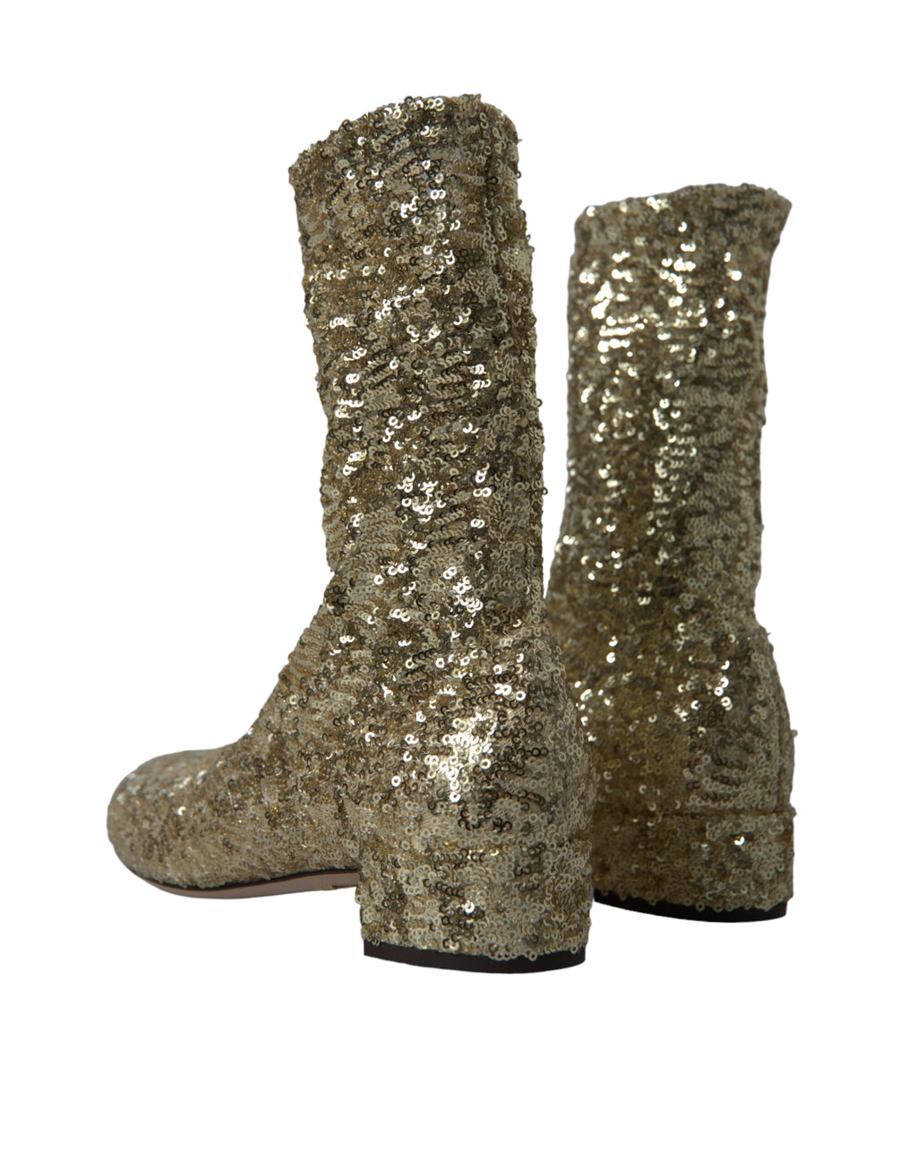 Bottes courtes Dolce & Gabbana à sequins dorés, chaussures stretch élégantes avec brillance pour femmes.