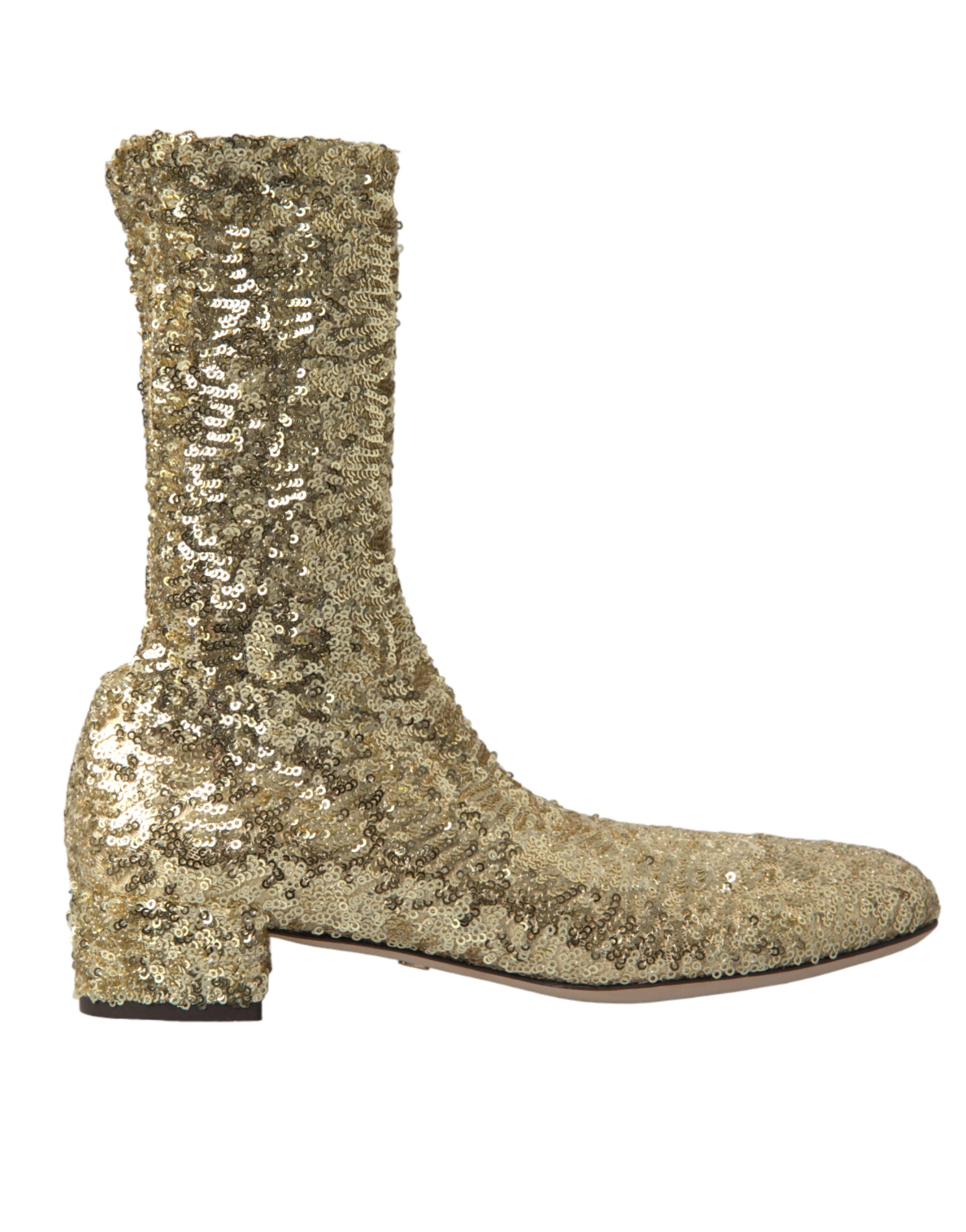 Bottes courtes dorées à sequins Dolce & Gabbana, chaussures extensibles élégantes et brillantes, pour un look glamour.