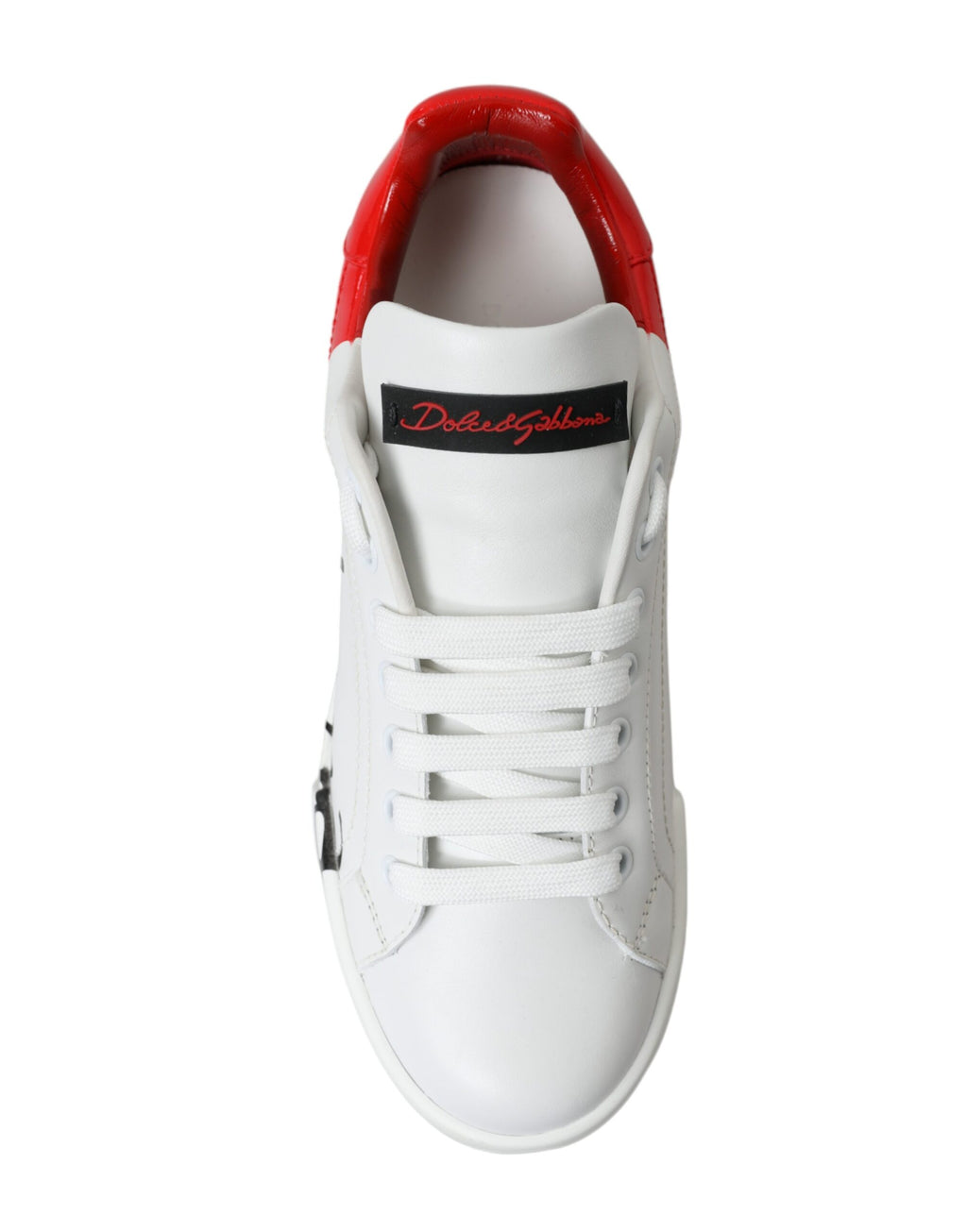 Chaussures basses blanches et rouges Dolce & Gabbana pour femmes, baskets en dentelle avec laçage.