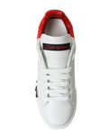 Chaussures basses blanches et rouges Dolce & Gabbana pour femmes, baskets en dentelle avec laçage.