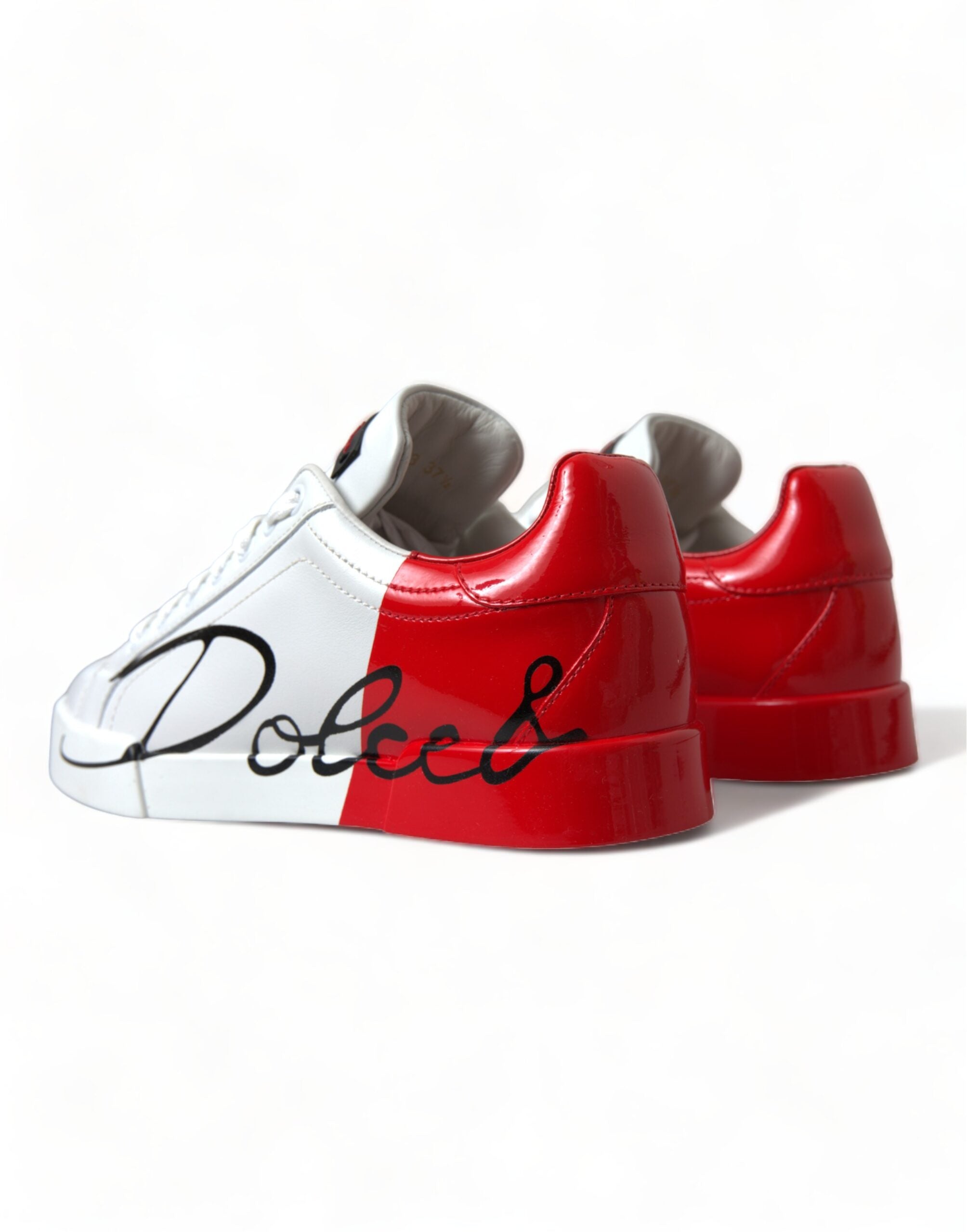 Chaussures basses pour femmes Dolce & Gabbana, baskets blanches et rouges en dentelle avec laçage.