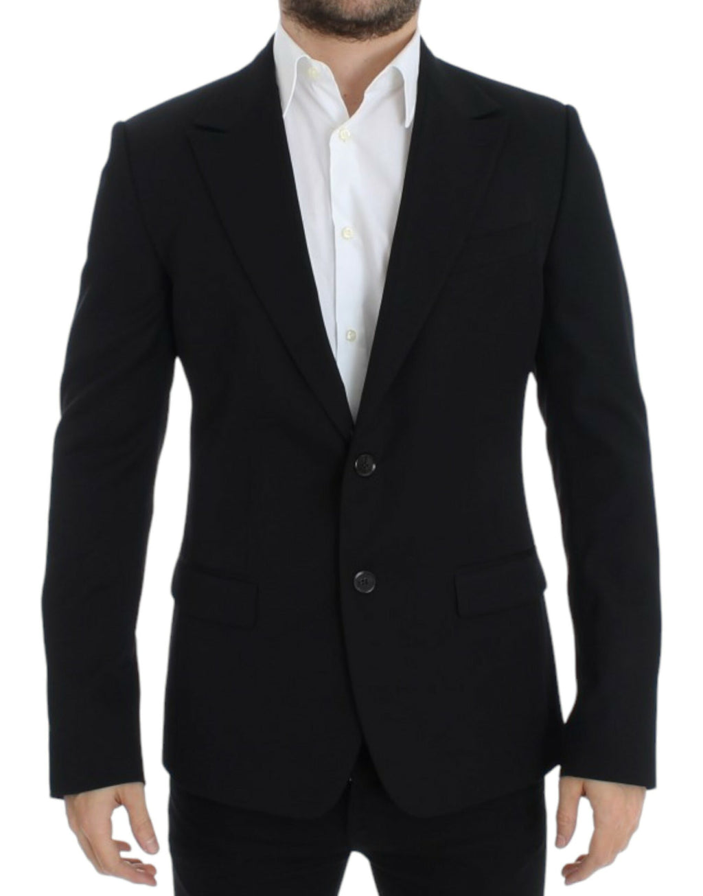 Blazer slim en laine noire de Dolce & Gabbana, ajusté, avec col en V et boutons, pour un style élégant et sophistiqué.