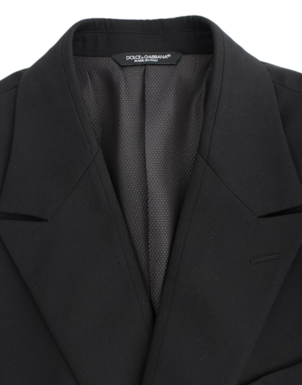 Veste slim en laine noire Dolce & Gabbana, coupe ajustée, avec col classique et détails élégants.