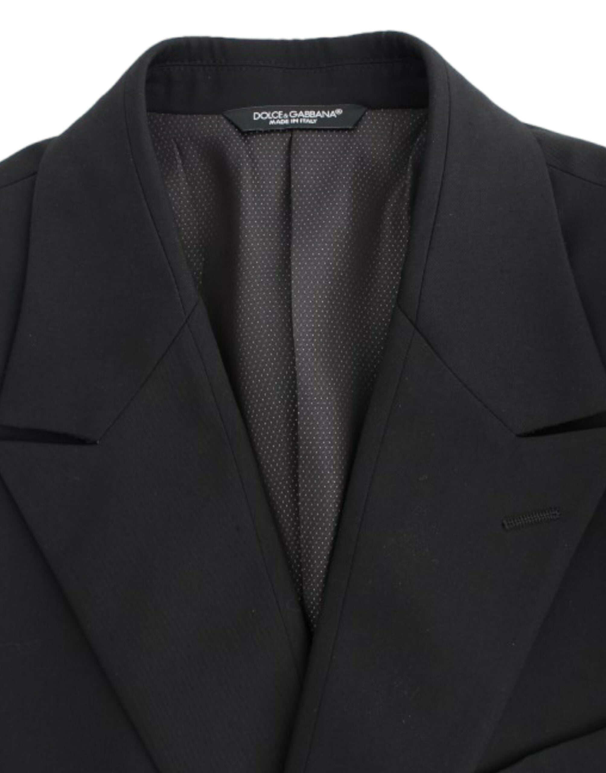 Veste slim en laine noire Dolce & Gabbana, coupe ajustée, avec col classique et détails élégants.