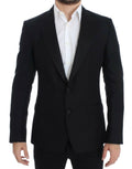 Costume Dolce & Gabbana en laine et soie noire Sicilia, blazer élégant avec détails sophistiqués.