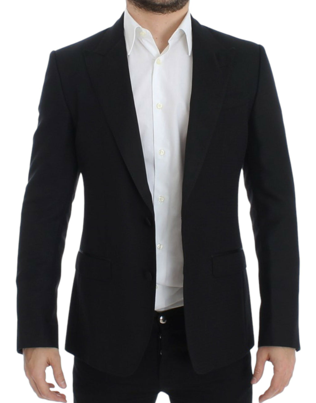 Blazer noir en laine et soie Dolce & Gabbana Sicilia, coupe élégante et détails sophistiqués visible dans l'image.