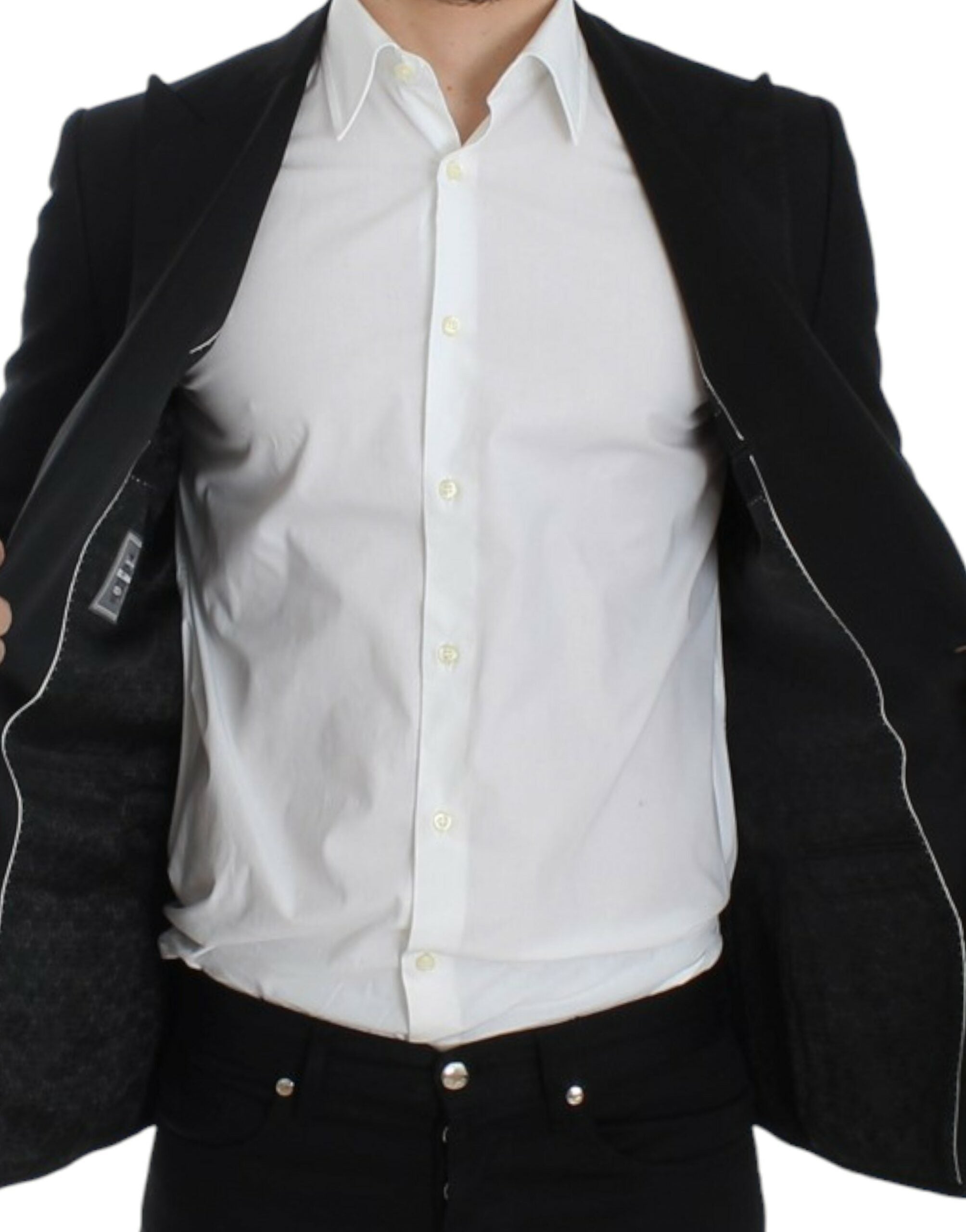 Veste en laine et soie noire Dolce & Gabbana Sicilia, blazer élégant avec coupe sophistiquée et détails raffinés.