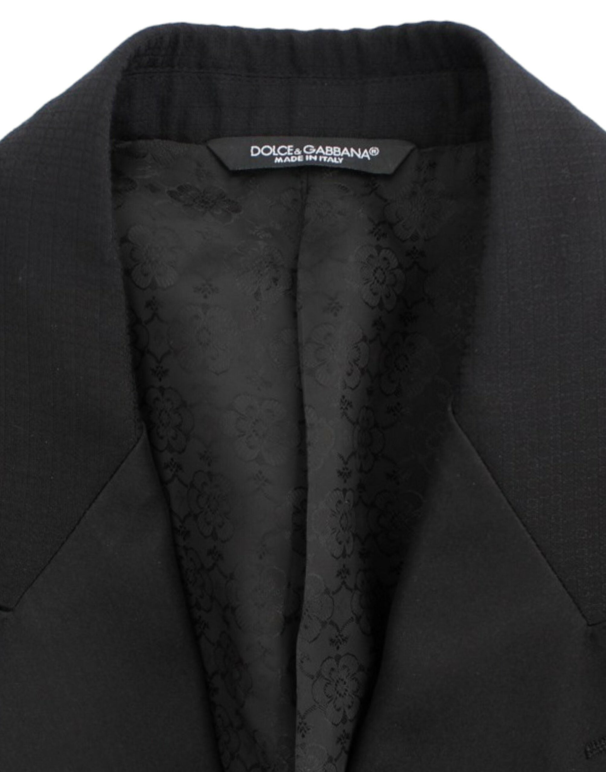 Blazer noir en laine et soie Dolce & Gabbana Sicilia, veste élégante avec détails sophistiqués.