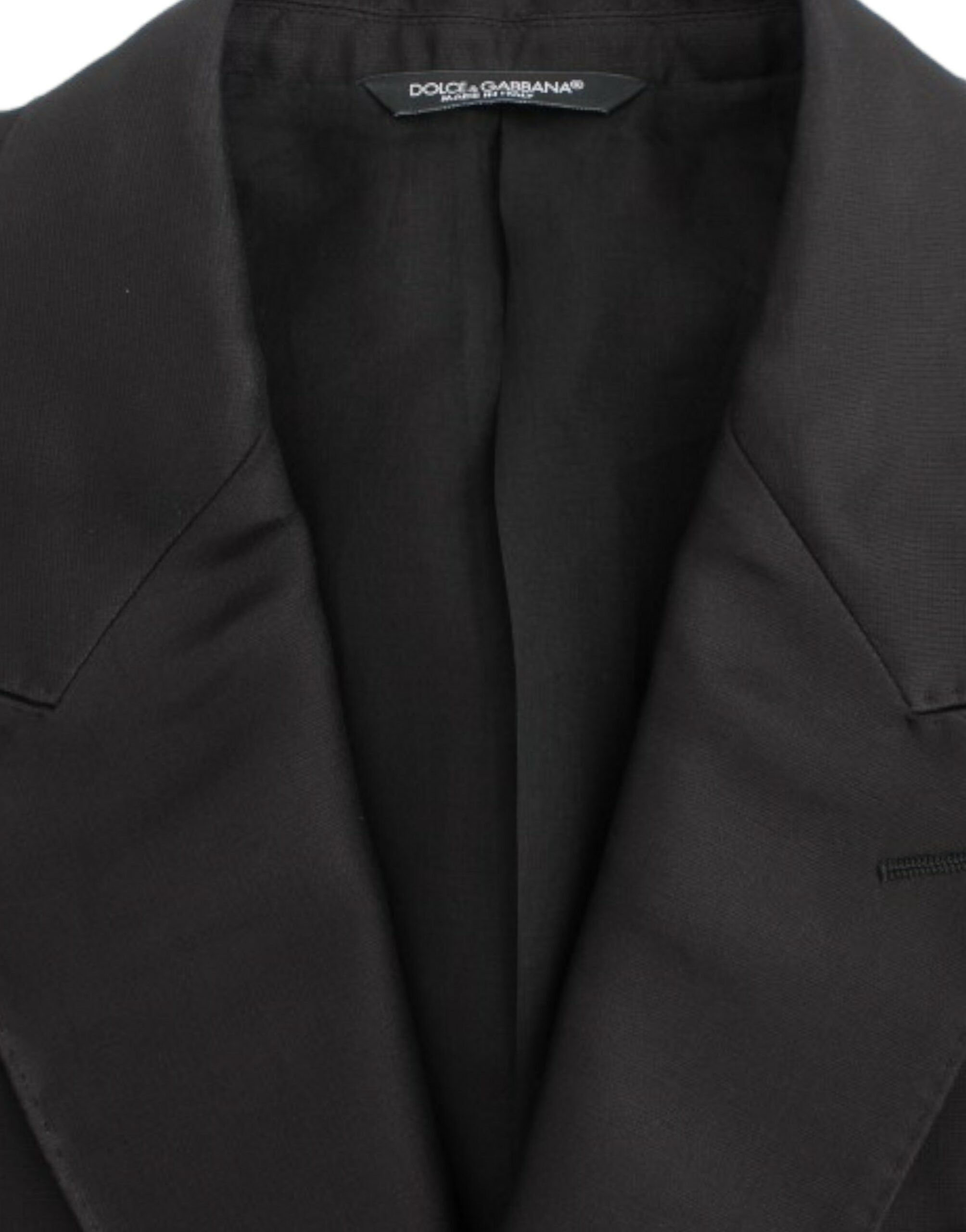 Blazer slim en soie noire de Dolce & Gabbana, coupe ajustée, élégant pour homme ou femme.
