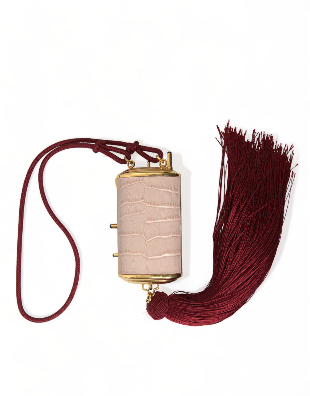Trousse à maquillage mini en cuir exotique rose Dolce & Gabbana avec miroir intégré et tassel élégante.
