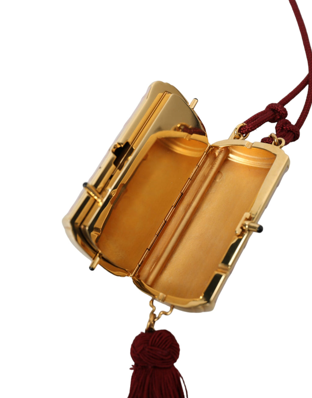Petite trousse à maquillage Dolce & Gabbana en cuir exotique rose avec miroir et glands en tassel.