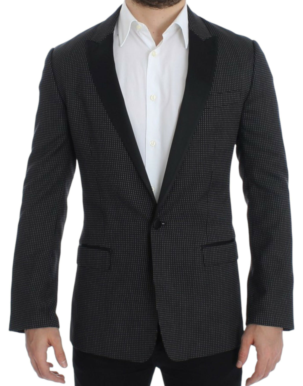 Blazer slim en laine noire Dolce & Gabbana Martini, veste élégante pour homme, détails de couture sophistiqués.