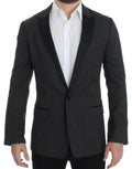 Blazer slim en laine noire Dolce & Gabbana Martini, veste élégante pour homme, détails de couture sophistiqués.
