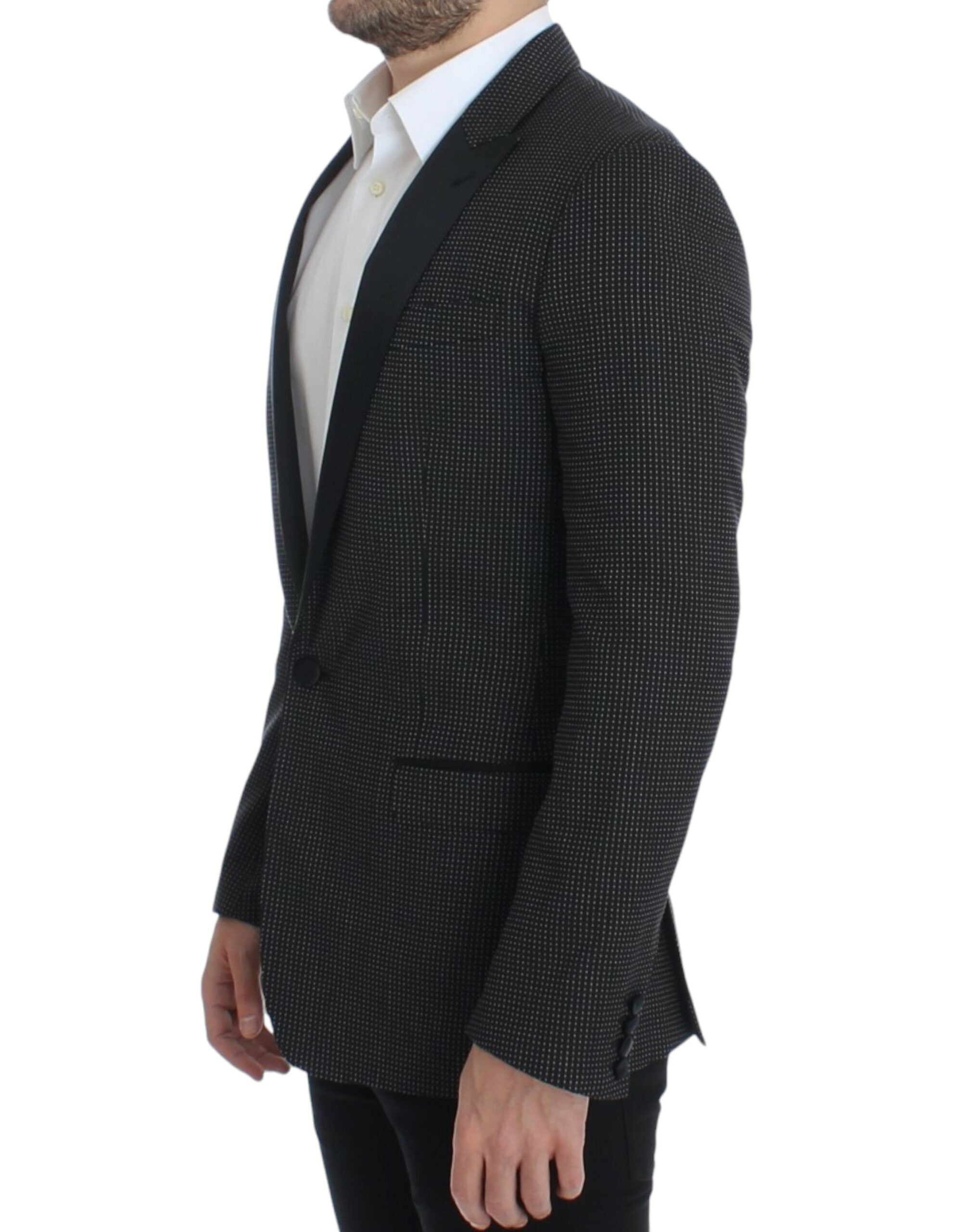 Blazer slim en laine noire de Dolce & Gabbana, modèle Martini, avec détails élégants et coupe ajustée.