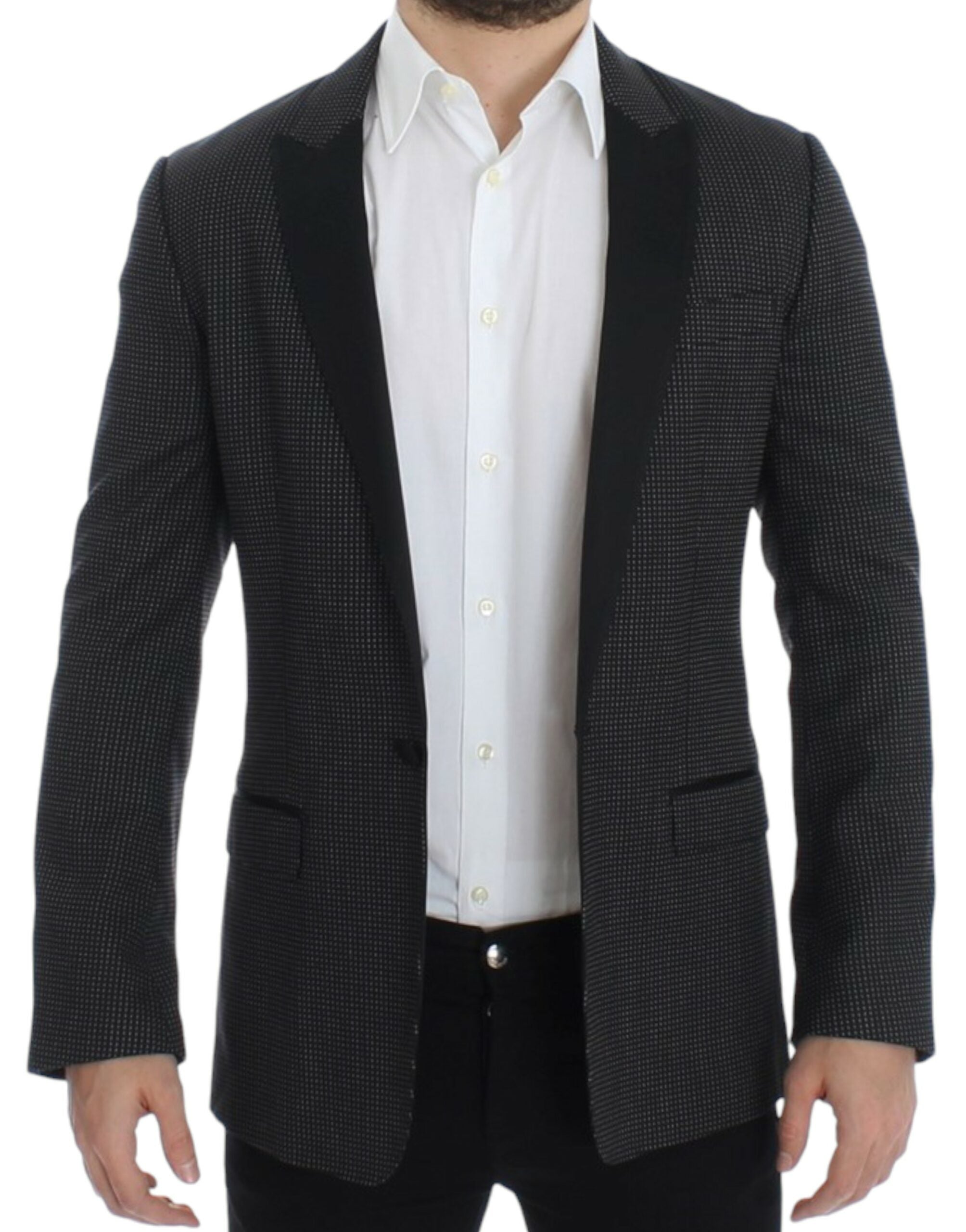 Veste slim en laine noire Dolce & Gabbana Martini blazer, coupe élégante et détails sophistiqués, vue de face.