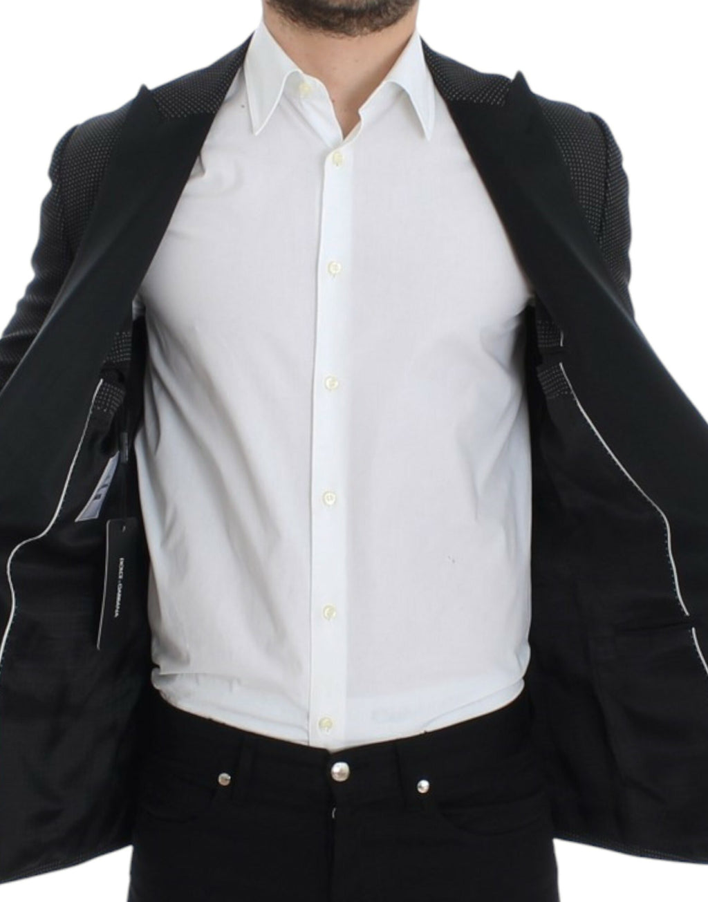 Veste slim Dolce & Gabbana en laine noire, blazer Martini élégant avec coupe ajustée et détails sophistiqués.