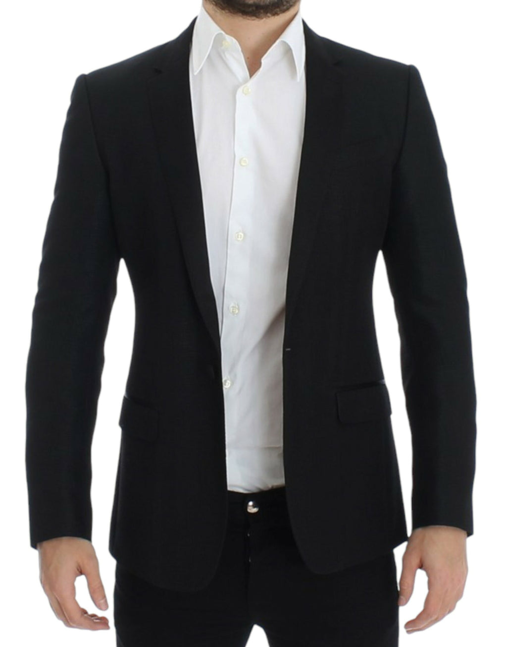 Blazer slim en laine noire Dolce & Gabbana Martini, veste élégante avec coupe ajustée et détails sophistiqués.