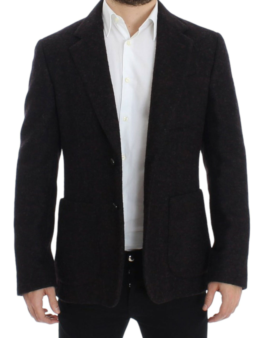 Blazer en alpaga Bordeaux Dolce & Gabbana à deux boutons, élégant et chaud, porté sur un mannequin.