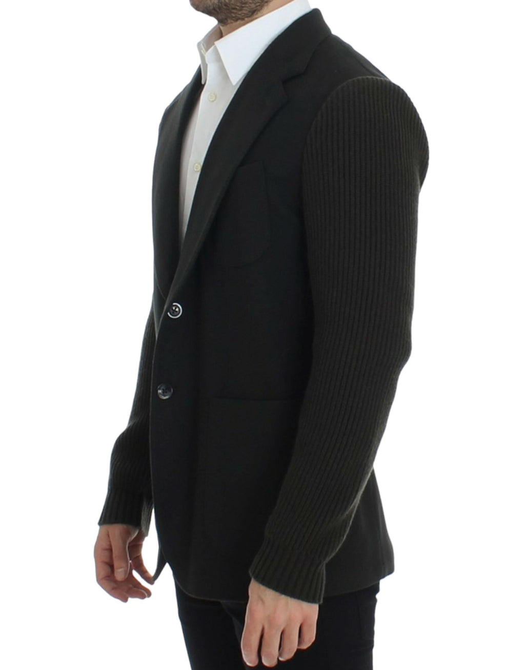 Blazer en cachemire vert Dolce & Gabbana à deux boutons, élégant et sophistiqué, porté sur un mannequin.
