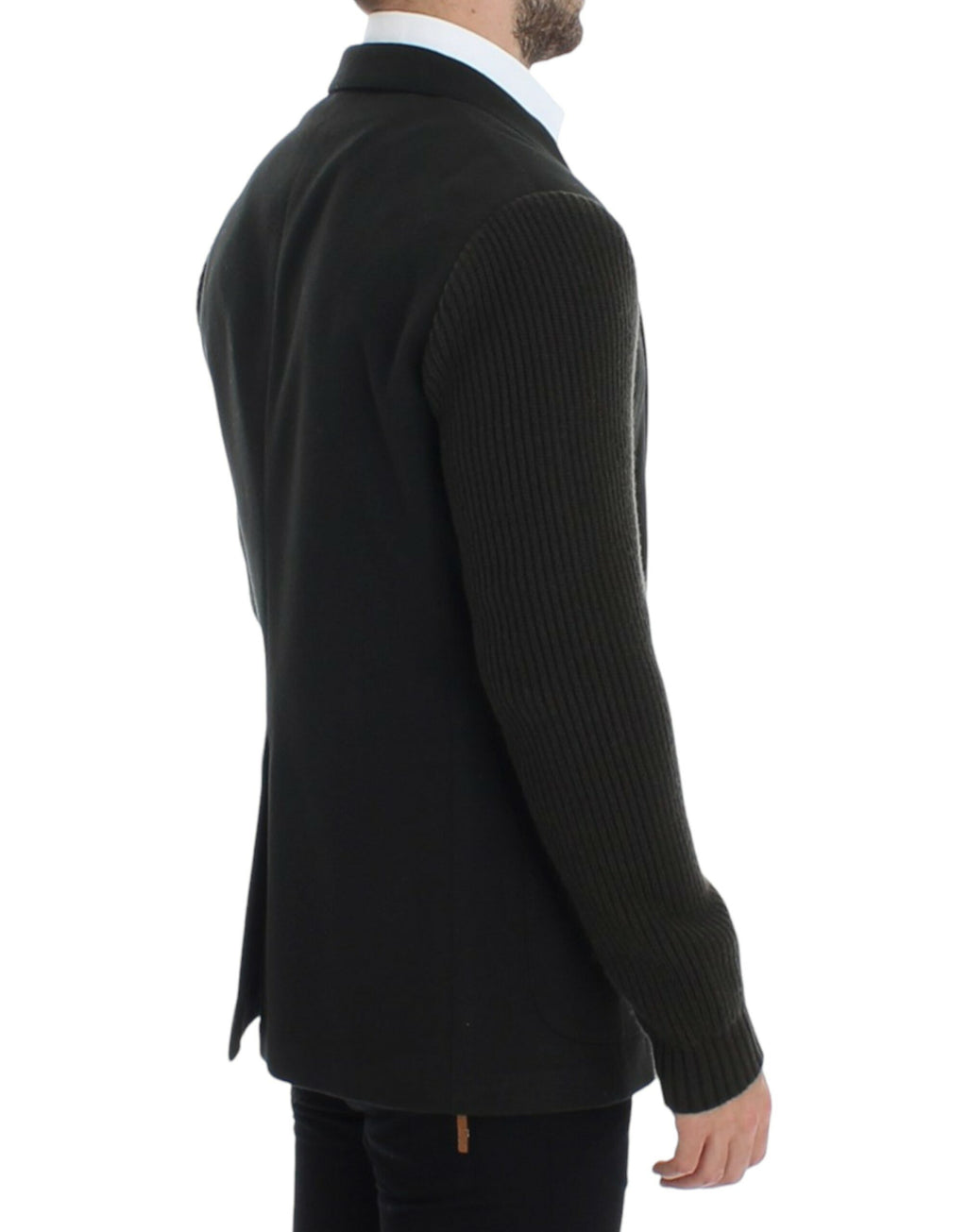 Blazer en cachemire vert Dolce & Gabbana à deux boutons, élégance sophistiquée, détail de coupe et texture visible.