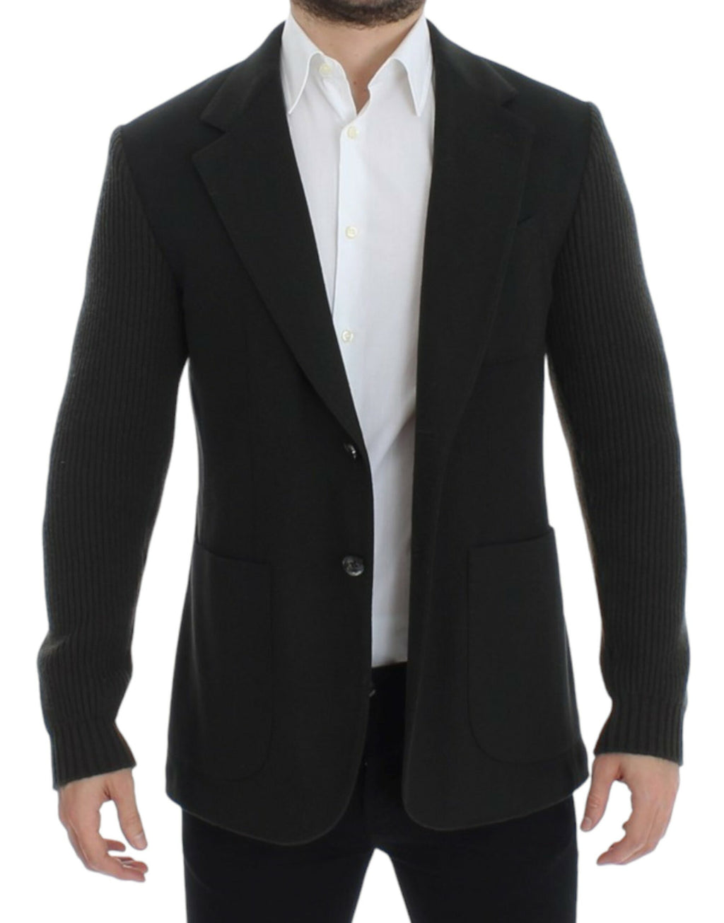 Veste en cachemire vert Dolce & Gabbana à deux boutons, élégante et sophistiquée, visible en gros plan sur fond neutre.