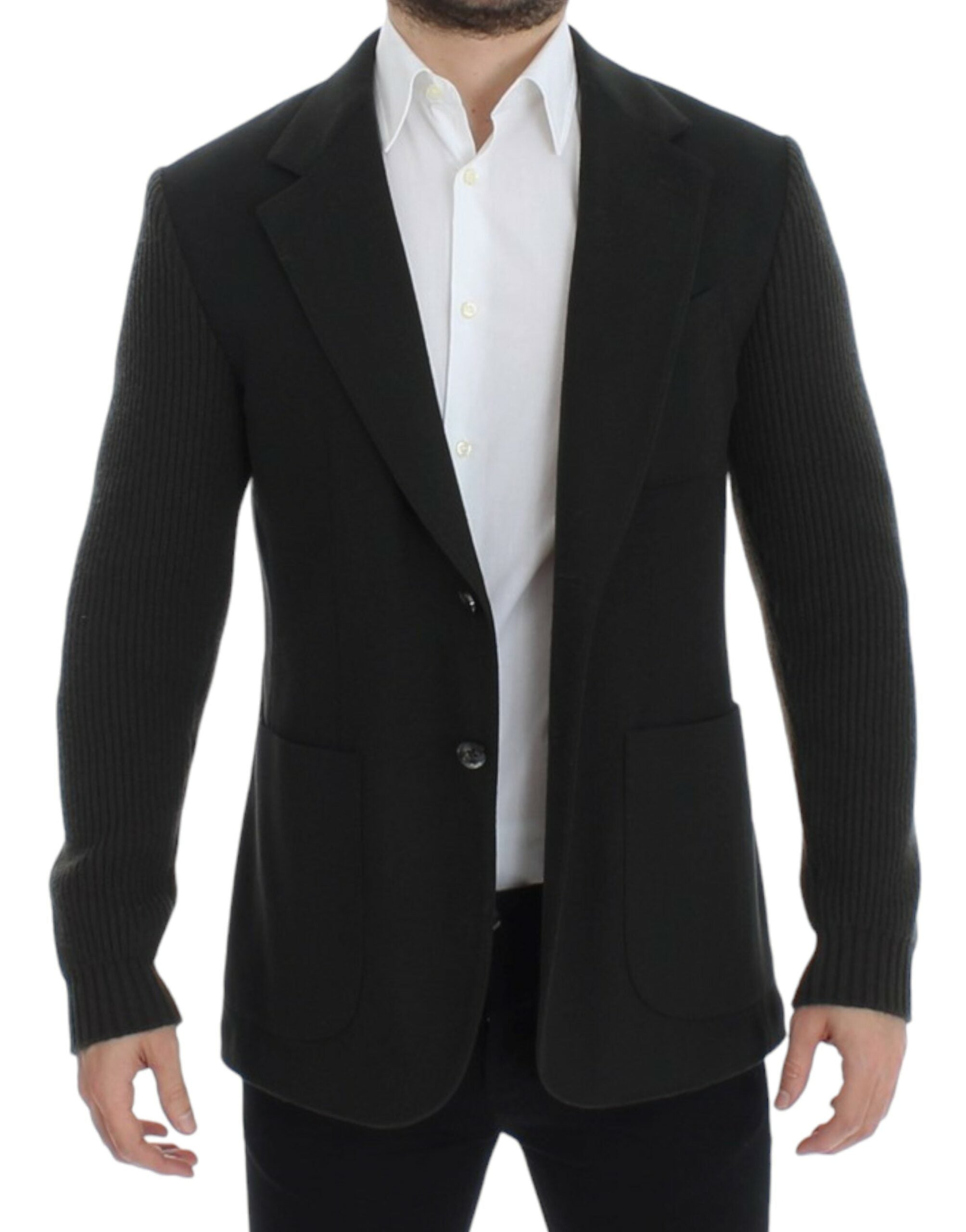 Veste en cachemire vert Dolce & Gabbana à deux boutons, élégante et sophistiquée, visible en gros plan sur fond neutre.