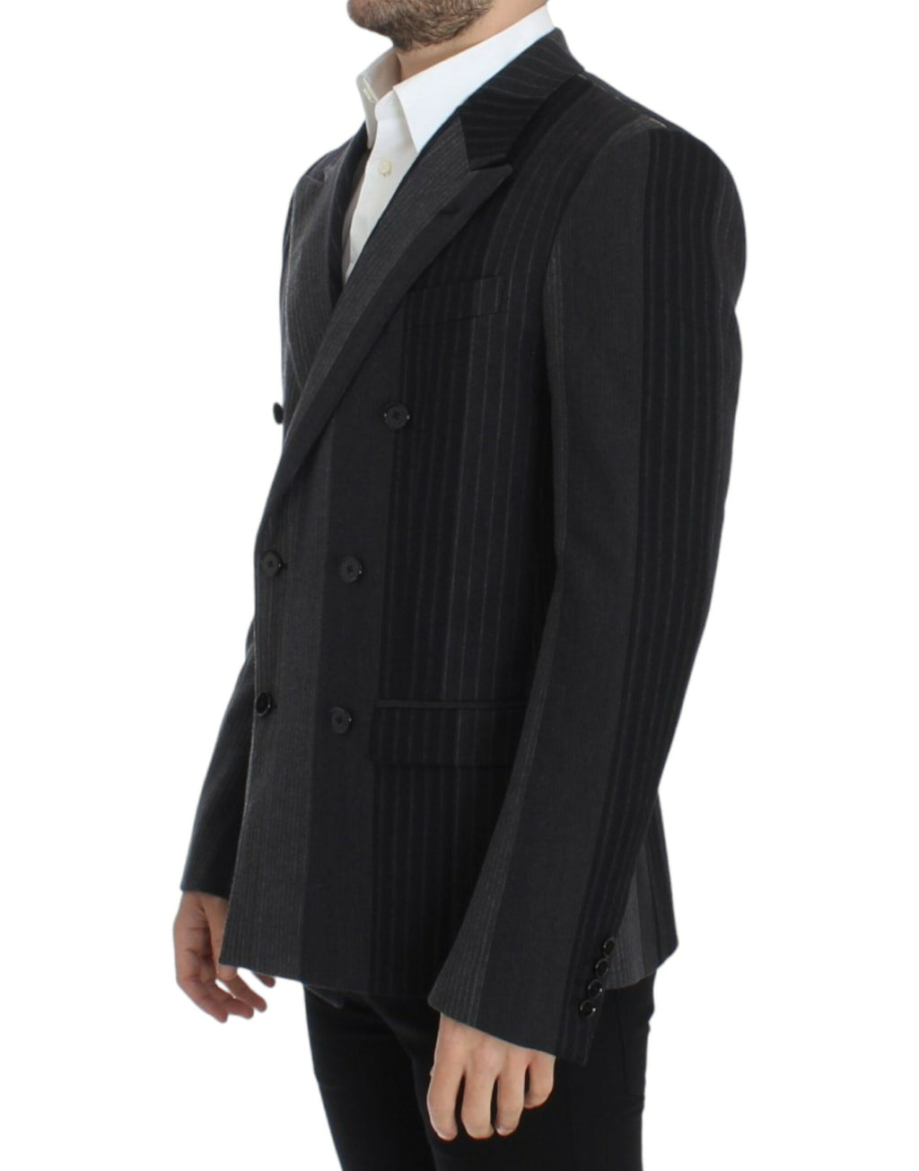 Blazer en laine gris à rayures de Dolce & Gabbana, coupe ajustée et élégante, pour homme ou femme.