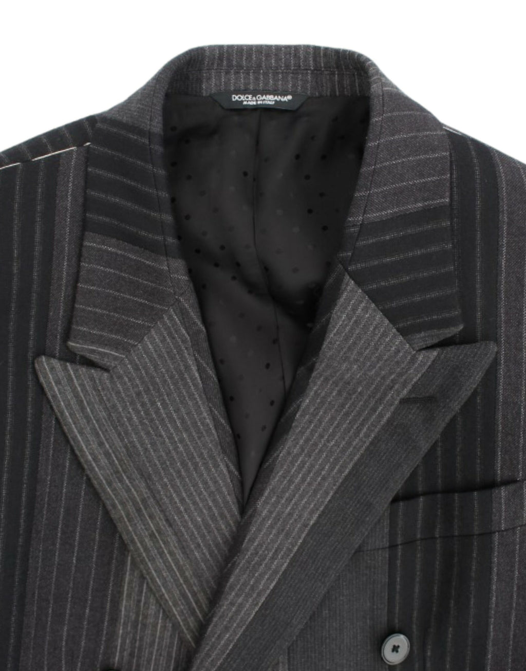 Veste blazer en laine gris à rayures de Dolce & Gabbana, coupe ajustée et élégante, pour un look sophistiqué.