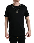 T-shirt rond en coton noir Dolce & Gabbana avec médaille pour chien, style décontracté et élégant.