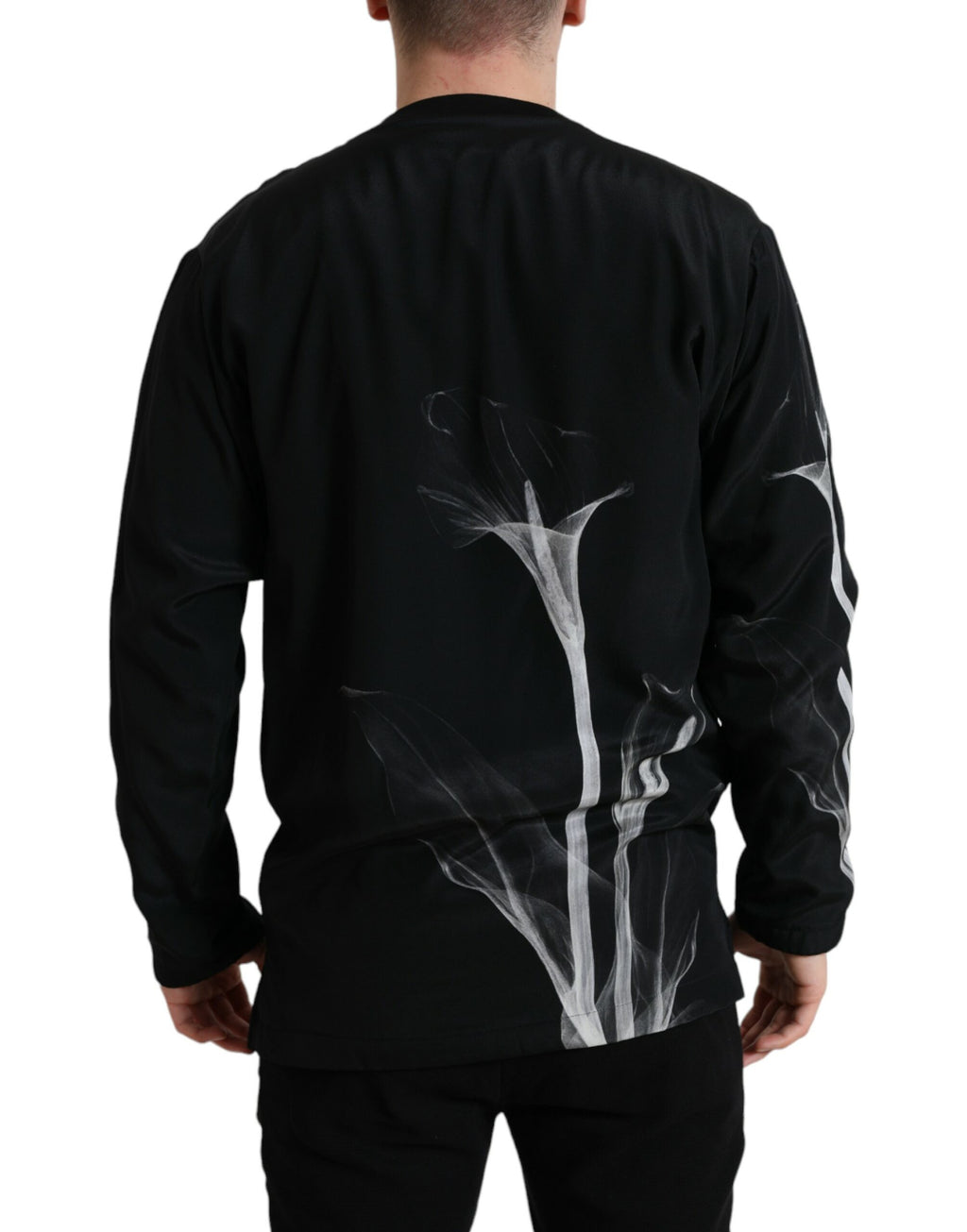 Pull à col rond Dolce & Gabbana noir avec motif floral, sweat-shirt à manches longues et style élégant.