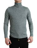 Pull en laine polyester vert Dolce & Gabbana, col roulé, vue de face, texture douce et ajustée, style élégant et moderne.
