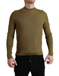 Pull-over en viscose vert armée Dolce & Gabbana avec col rond, image montrant le détail du tissu et la coupe classique.