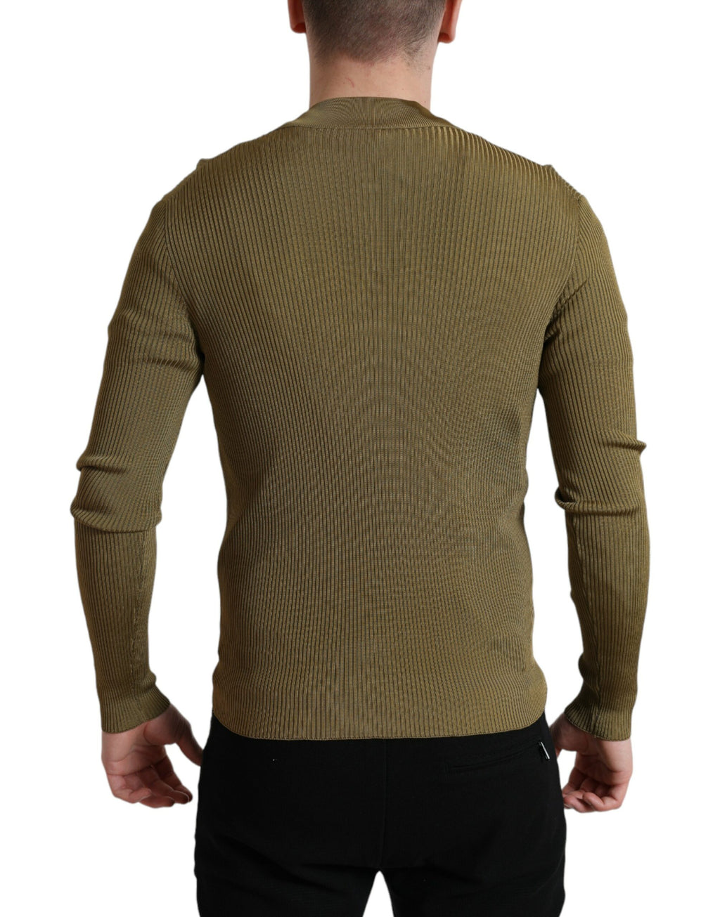 Pull-over homme Dolce & Gabbana en viscose vert army, col rond, style élégant et confortable.