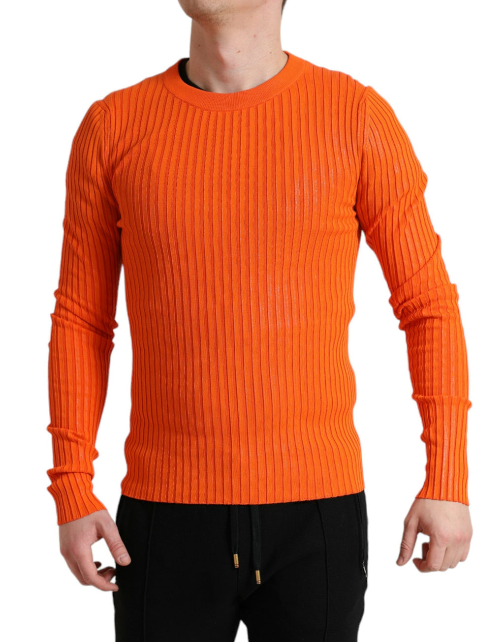Pull-over homme Dolce & Gabbana en maille orange à col rond, pull en laine confortable et tendance.